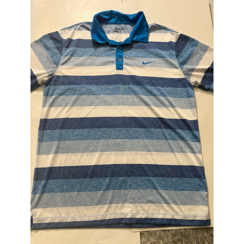 Nike Golf Dri-FIT Tour Performance Polo Shirt Blue Striped Mens Medium